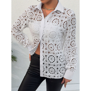High Quality Women's <strong>Blouses</strong> &amp; Shirts Spring Summer Women Lace V-neck Shirts Hollow Out Long Sleeve Lady <strong>Blouse</strong> - Product Image 1