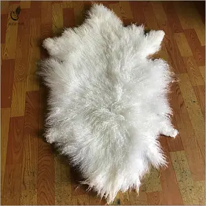 Sıcak moda 100% uzun kıvırcık yün bütün postu koyun derisi 90x60cm tibet moğol kuzu kürkü tabaka