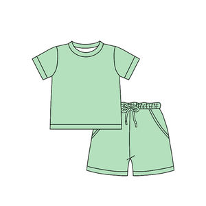 Ensemble de vêtements pour bébé garçon vert uni BSSO1885, boutique personnalisée, tenues d'été, ensemble en gros - Product Image 5