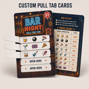 Custom Printed Five Window Pull Tab Tickets Break Open Instant Win Lottery Game Cards for Bars Fundraisers and Charity Events - Product Image 1