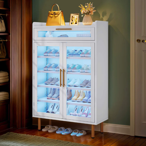 Zapatero con tira de LED y patas de metal, organizador de zapatos, gabinete de almacenamiento para <span class=keywords><strong>20</strong></span> pares, zapatero de madera de 5 niveles - Product Image 4