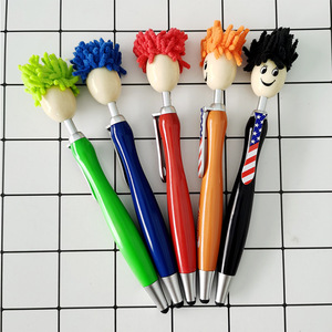 Bandiera americana cravatta Design cartone sorriso faccia bambola testa Touch Screen pulire penna a sfera con logo in plastica - Product Image 2