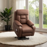 Fauteuil releveur motorisé pour personnes âgées, inclinable, avec télécommande, design traditionnel, revêtement en cuir, accoudoirs rembourrés