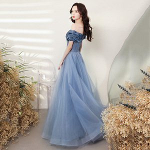 Robe de <span class=keywords><strong>soir</strong></span>ée française asymétrique épaule <span class=keywords><strong>d</strong></span>énudée pour femme, tenue de princesse de caractère, nouvelle collection été 2022 - Product Image 2