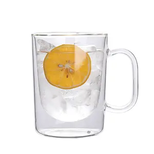 Promotional Borosilicate Glass Coffee Mug Mouth Blown Borosilicate Double Wall Glass Cup With Handle