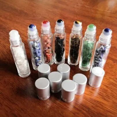 Natural Semiprecious Stones Essential Oil Gemstone Roller Ball Bottles Transparent Glass 10ミリリットルRoll On Perfume Bottle