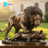 Sculptures de lion et hyène en bronze sur mesure grandeur nature, statues de paysage pour entrée de villa, figurines de lion gardien, cour d'hôtel