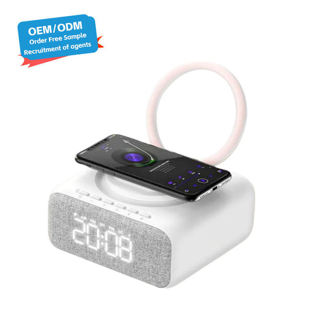 OEM Smart Wireless Bt Music Speakers With Wireless Charger LED Lamp Wake up Light Alarm Clock