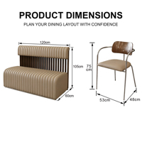 Ensemble de mobilier de restaurant commercial de luxe moderne en gros : banquette carrée en cuir beige avec tables et chaises en noyer