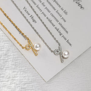 Collar de Plata de Ley S925 para Mujer Wenchi, Cadena de Clavícula con Perlas Sintéticas Curvadas, Estilo Ins, Cadena Geométrica Figaro, Cadena de Caja, China - Product Image 4