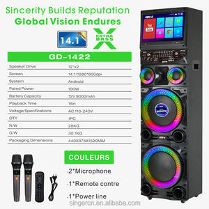 Enceintes de son puissant Lecteur de musique Double haut-parleur 12 pouces 100W LED RVB BT 5.0 USB TF Écran tactile 15,4 pouces Télécommande - Product Image 4