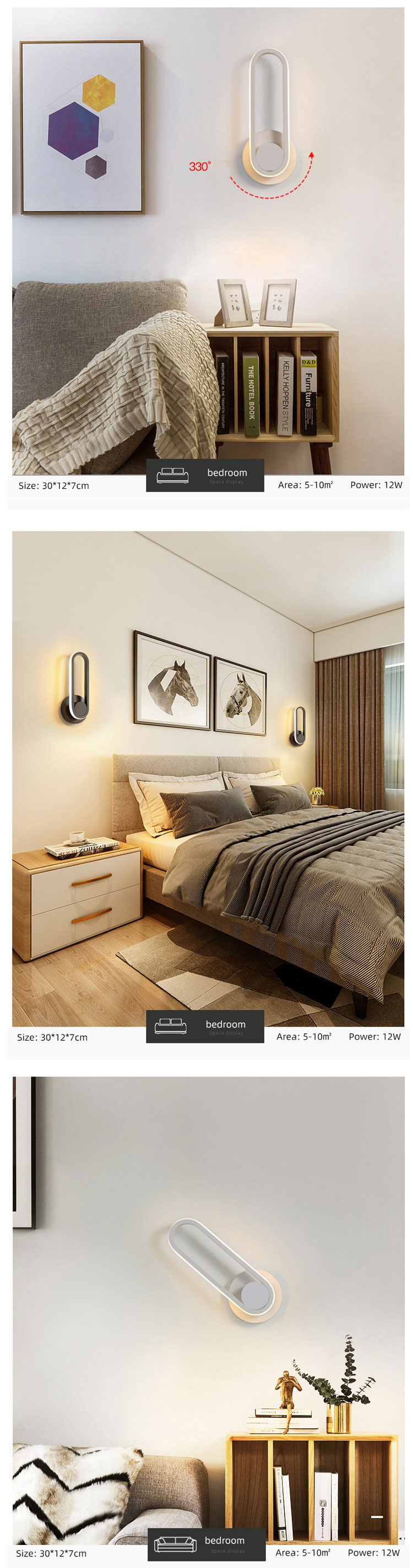 Modern Nordic Black Hotel Guest  Sitting Interior Beside Bracket LED Wall Sconce Light