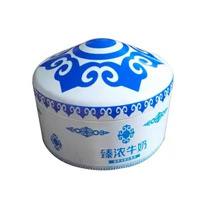 מותאם אישית הדפסת מיוחד צורת מונגולי יורט קופסא פח מתכת יכול עם כיפת מכסה עבור אריזת סוכריות Dia200 H145 mm