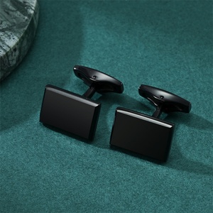 High End Jewelry <b>Blank</b> square Cufflinks Dainty Stainless Steel Black Cuff Links Gift for Men - Product Image 4