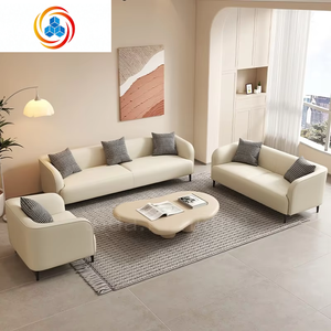 Canapé sectionnel convertible carré moderne en cuir véritable personnalisé, rembourré en éponge, à motif nuageux, trois places, pour chambre et salon - Product Image 2