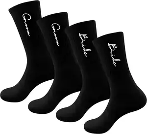 Proposta personalizada meias de algodão preto para casamento e dama de honra para mulheres e homens, presente de primavera