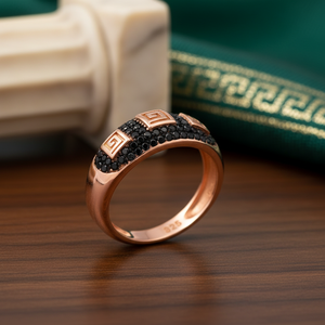 Diseño de símbolo de llave griega, colecciones negras, anillo de racimo, venta al por mayor, joyería fina de plata 925 hecha a mano turca para mujer - Product Image 3