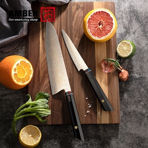 Bộ dao làm bếp Amber 2 chiếc, dao gọt hoa quả đa năng VG10, dao bít tết Damascus đồng Nhật Bản, cán nhựa đen - Product Image 2