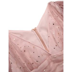 Robe longue pour femme à dos ouvert, manches courtes, nouveau col élastiqué, grand ourlet à volants - Product Image 5