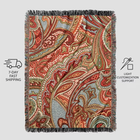 Plaid vintage jacquard Paisley à franges, en fausse fourrure de lapin, motif ethnique, pour canapé, lit, style bohème rustique, Europe, pour la maison