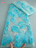 4591 africain vert broderie tissu perlé robe de soirée avec paillettes français mariée Tulle dentelle maille pour robe de mariée