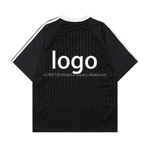 Maillot de sport unisexe à rayures verticales et imprimé lettres, respirant, séchage rapide, style streetwear américain décontracté, coupe ample, color block, manches courtes pour l'été - Product Image 2
