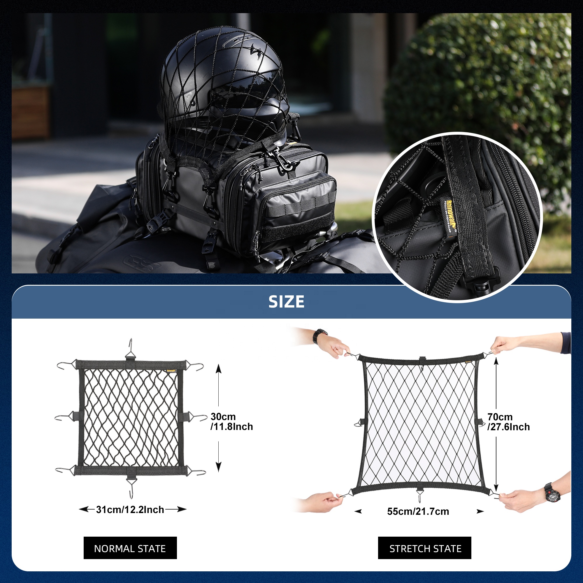 Helmhalter-Netz Rhinowalk Motorrad-Fahrradhelm-Netztasche fr Abenteuer -  Metallhaken| Alibaba.com