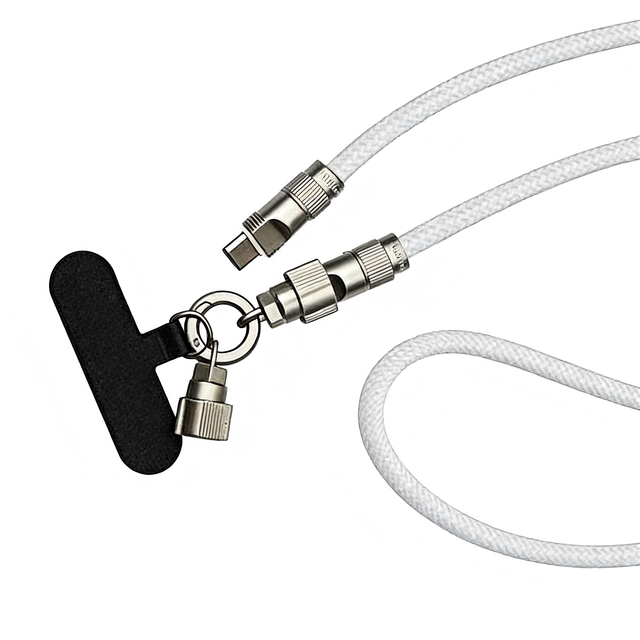 2-in-1 Phone Lanyard Charging Cable USB-C to USB-C Detachable Lock Buckle Braided Data Mobile Phone Strap Cable