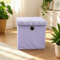 Boîte de rangement carrée en polyester écologique de luxe lavande avec couvercle matelassé et poignée à œillets pour vêtements, organisateur multifonctionnel pour la maison