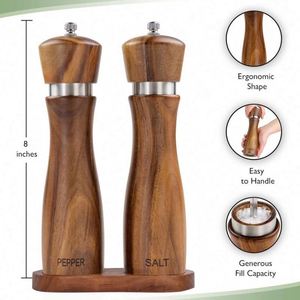 Juego de Molinillos de Sal y Pimienta Manuales de Madera de Acacia de 8 Pulgadas, Elegantes y en Oferta - Product Image 2