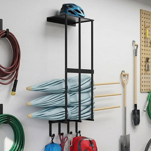 <b>Camping</b> Chair Wall Mounted <b>Storage</b> Rack With Hooks Sun Umbrella Yoga Mat Holder Punch Free Powder Coated Rectangle - Product Image 1