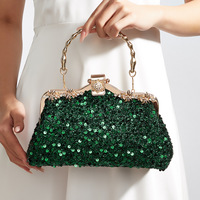 Pochette de soirée de luxe à sequins, sac à main vintage en forme de coquille avec fermoir Kiss Lock, sac de fête avec chaîne, sac à main de mariage étincelant pour femme