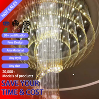 DUOMEIJU Lustre moderne en cristal K9 doré, grand luminaire suspendu LED de luxe à hauteur réglable pour hall d'hôtel, villa, escalier