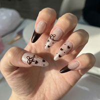 Manisky 10 pièces Faux ongles à presser faits main, modèles mixtes 3D Amande Stiletto, en Gel ABS, réutilisables, couvrance totale, personnalisables avec logo, vente en gros