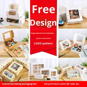 库存方形纸杯蛋糕包装盒，带窗口1/<span class=keywords><strong>2</strong></span>/4/6/12/24松饼蛋糕盒食品使用文件夹 - Product Image 2