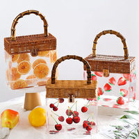 Boîte à cadeaux souvenir de mariage personnalisée en acrylique de luxe, boîte à bijoux transparente, boîte à bonbons, présentoir avec poignée en bambou