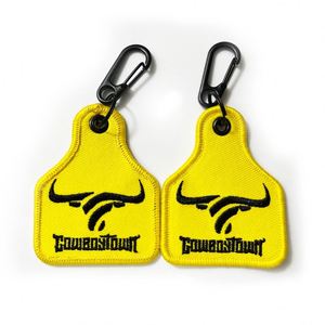 Personalized <b>Custom</b> Fabric With Ring Embroidered Double Sided <b>Key</b> Chain Customized Embroidery Keychain - Product Image 3