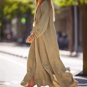 Đầm <span class=keywords><strong>maxi</strong></span> nữ chất liệu cotton linen cao cấp, kiểu dáng mùa hè, tay dài, màu trơn, bán buôn theo yêu cầu. - Product Image 4