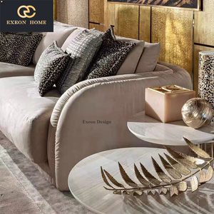 New Italian Luxury Beige <strong>Sanded</strong> Leather <strong>Sofa</strong> a Comfortable Three-Person <strong>Sofa</strong> Designed for High-end Villas - Product Image 3