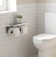 Porte-papier toilette double Langges SUS304 avec étagère, auto-adhésif, OEM ODM, chromé, antirouille, certifié, série complète, toutes finitions