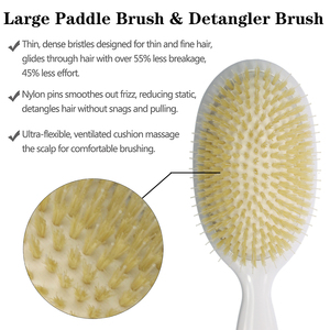 White Body Boar Bristle Hairbrush White Rubber Air Cushion <strong>Smoothing</strong> Paddle Hair Extension <strong>Brush</strong> - Product Image 6
