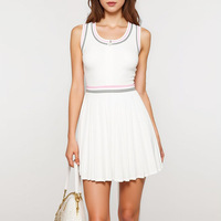 Robe d'été sans manches pour femme avec logo personnalisé, fermeture éclair 1/4, blocs de couleur de luxe, plissée, pour le pickleball et le tennis en extérieur