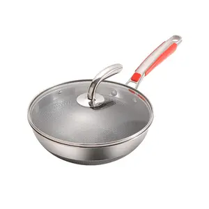 Nouvelle tendance 316 en acier inoxydable nid d'abeille antiadhésif Mini Wok Pan avec couvercle