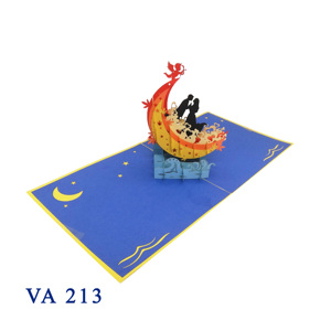 Carte de vœux 3D pop-up en papier fait main Viet-craft VA Couple et Lune - Product Image 1