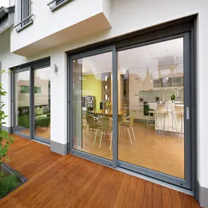 Pintu balkon saku pintu teras mewah terbaru desain modern eksterior tahan angin pintu kaca geser aluminium kedap suara