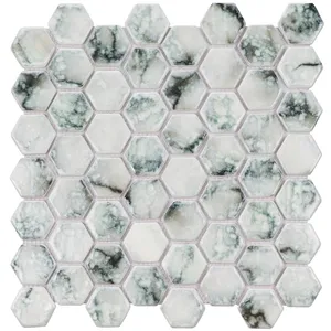 Azulejo de mosaico hexagonal de vidrio exclusivo original hexágono para Baño