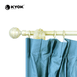 KYOK Decorative <strong>Curtain</strong> Rod - Ornate Fluted <strong>Pole</strong> with <strong>Cream</strong> &amp; Gold Vintage Style - Product Image 4