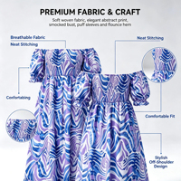 Robe longue d'été 2026 pour femme, épaules dénudées, imprimé abstrait, style bohème, avec manches bouffantes et taille élastique