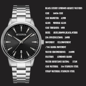 Montre-bracelet élégante et minimaliste en acier inoxydable 316 à quartz avec aiguilles lumineuses et fermoir papillon double poussoir - Product Image 5