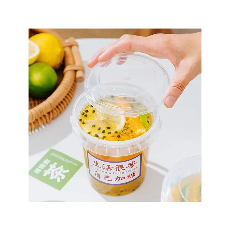 Custom clear 32oz 1000ml big fruit bucket pp take away boba bubble tea plastic cup with handle